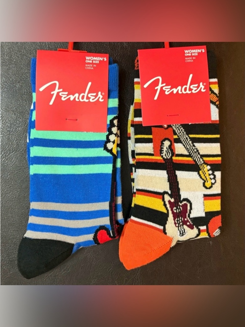 NWT, Fender Women’s Socks with Guitar Design, 2 Pairs, Officially Licensed